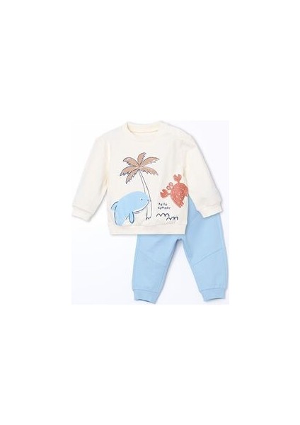 Lcw Baby Bisiklet Yaka Baskılı Erkek Bebek Sweatshirt ve Eşofman Alt 2'li