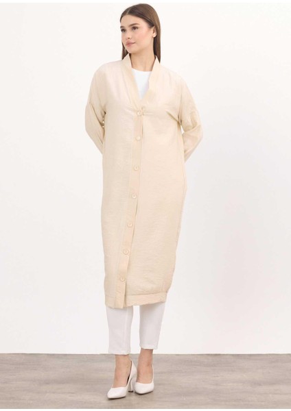 4378A Düğmeli Uzun Tunik Bej