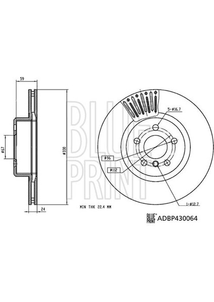 Blue Print ADBP430064 Fren Diski Ön Bmw G30 G31 F90 16 X3 G01 17 X4 G02 18 G29 34116860907