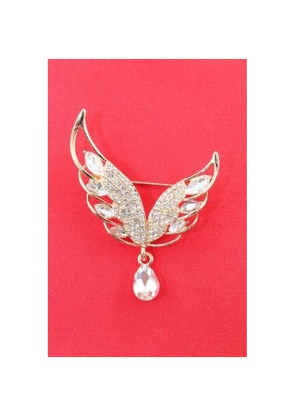 Melek Kanadı Broş. Pırlanta Taşlı Gold Melek Kanadı Broş. Yaka Iğnesi Broş. Kadın Broş. Broş