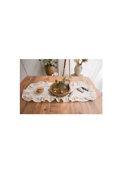 Rufle I Runner Naturel Çiftfırfırlı Keten Vintage 40 x 110 cm fiyatları