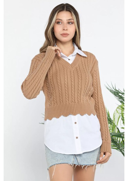 Kadın Gömlek Garnili Örgü Detaylı Triko Bluz fiyatları