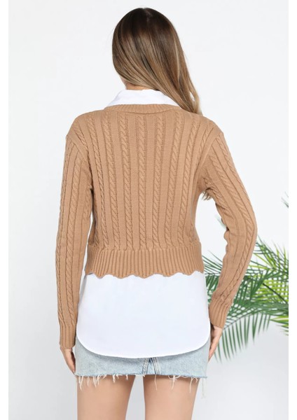 Kadın Gömlek Garnili Örgü Detaylı Triko Bluz modelleri