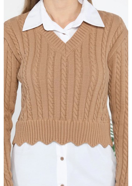 Kadın Gömlek Garnili Örgü Detaylı Triko Bluz fırsatları