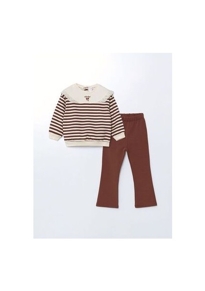 Lcw Kids Bisiklet Yaka Çizgili Kız Çocuk Sweatshirt ve Tayt 2'li Takım