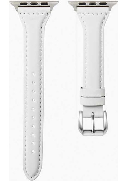 ​​​watch Ultra 49MM Kordon Uyumlu Krd-28 Deri Strap Kayış Zore - Beyaz