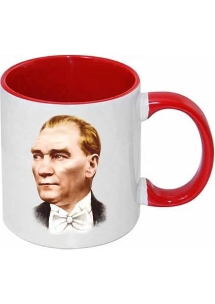 Atatürk Resimli Kırmızı Kulplu Kupa Bardak