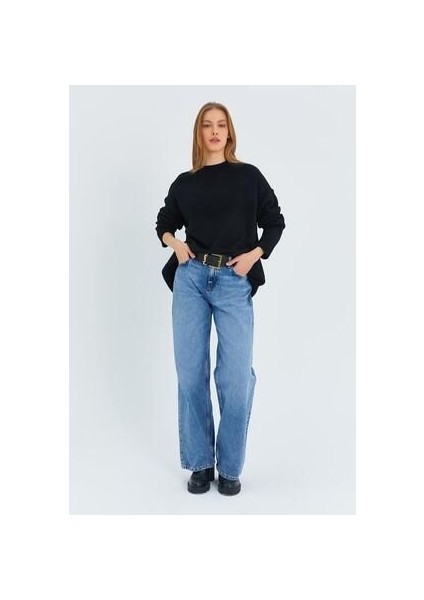 6913 Kadın Salaş Yumuşak Dokulu Oversize Triko Kazak Siyah fiyatları