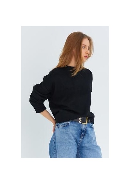 6913 Kadın Salaş Yumuşak Dokulu Oversize Triko Kazak Siyah indirimleri