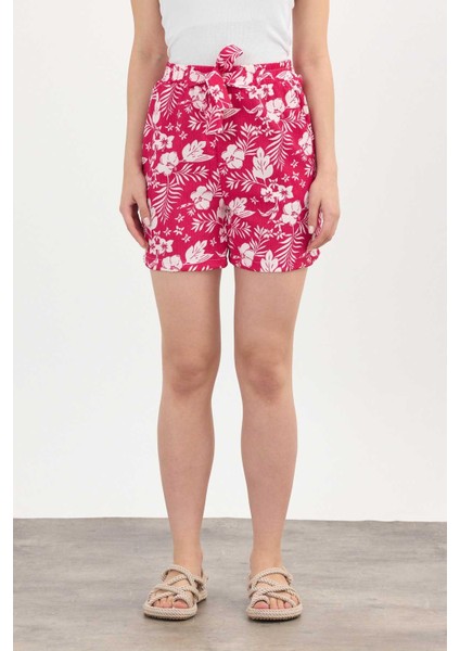 4356A Çiçek Desenli Şort Fuşya modelleri