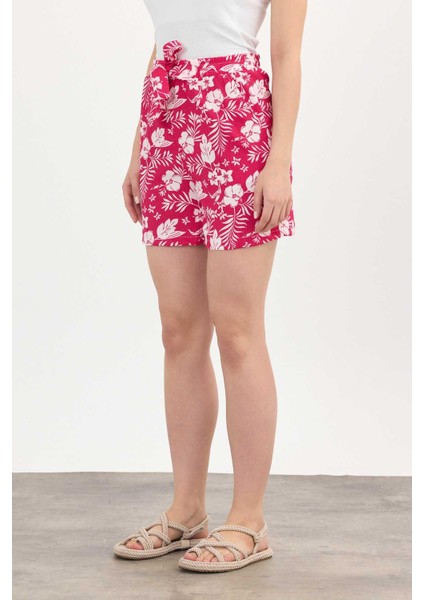 4356A Çiçek Desenli Şort Fuşya fırsatları