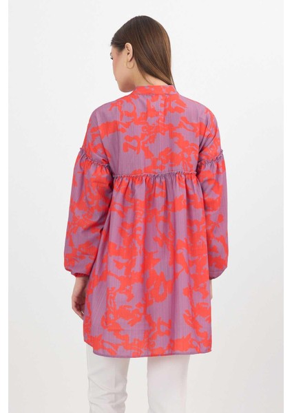 4366A Desenli Kol Lastikli Tunik Orange