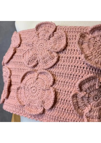 El Örgüsü Pembe Kadın Büstiyer / Crop Bluz - 36/38/40