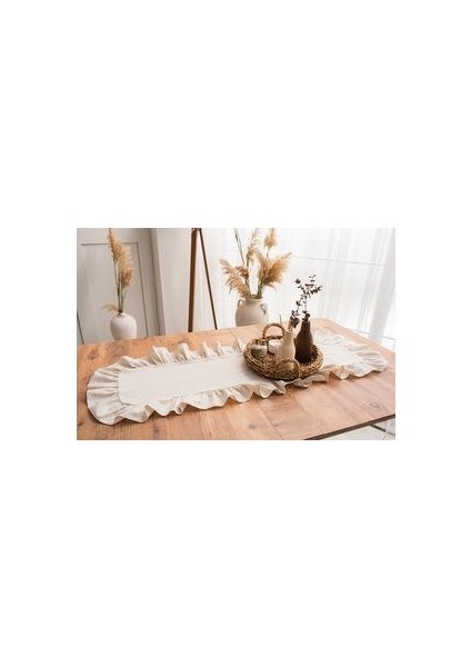 Premium | Rufle Naturel Keten Fırfırlı Runner Vintage 40 x 110 cm Bohem fiyatları