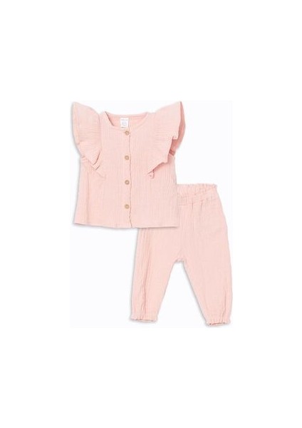 Lcw Baby Bisiklet Yaka Dokulu Kız Çocuk Gömlek ve Pantolon 2'li
