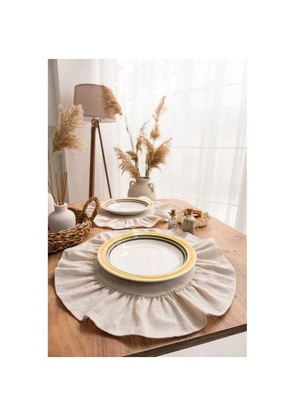 Premium | 6'lı Fırfırlı Keten Yuvarlak Amerikan Servisi 40X40 cm