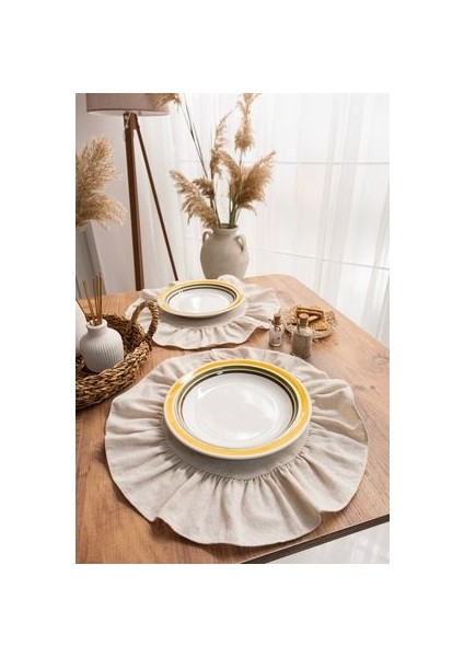 Premium | 6'lı Fırfırlı Keten Yuvarlak Amerikan Servisi 40X40 cm fiyatları