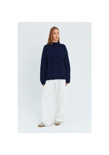 6849 Kadın Dikişsiz Dik Yaka Triko Kazak Lacivert fiyatları