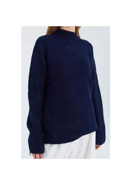 6849 Kadın Dikişsiz Dik Yaka Triko Kazak Lacivert fırsatları