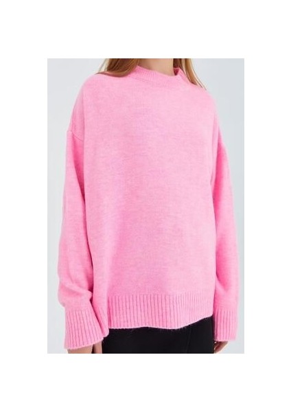 6913 Kadın Salaş Yumuşak Dokulu Oversize Triko Kazak Pembe fırsatları