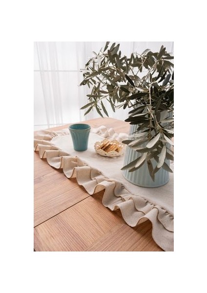 Premium | Rufle Naturel Keten 2 Fırfırlı Runner Vintage 40 x 110 cm Bohem fiyatları