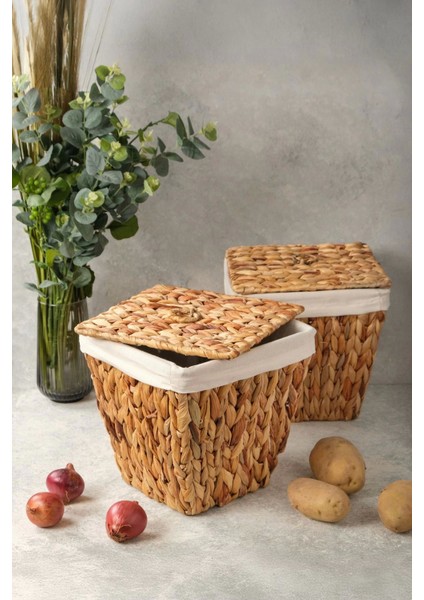 Rita - 2 Li Dekoratif Iç Korumalı Hasır Kapaklı Çok Amaçlı Patates ve Soğan Sepeti fiyatları
