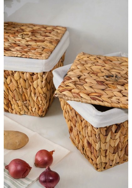 Rita - 2 Li Dekoratif Iç Korumalı Hasır Kapaklı Çok Amaçlı Patates ve Soğan Sepeti indirimleri