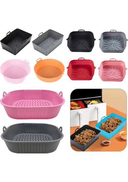 Çikolata Tarzı Silikon Hava Fritözler Fırın Pişirme Tepsisi Katlanabilir Yedek 19 cm Kare Şekilli Pizza Sepeti Mat Saplı Mutfak Aksesuarları (Yurt Dışından)