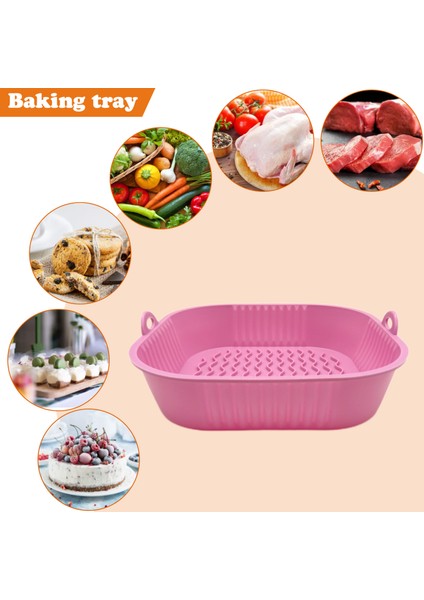 Çikolata Tarzı Silikon Hava Fritözler Fırın Pişirme Tepsisi Katlanabilir Yedek 19 cm Kare Şekilli Pizza Sepeti Mat Saplı Mutfak Aksesuarları (Yurt Dışından)