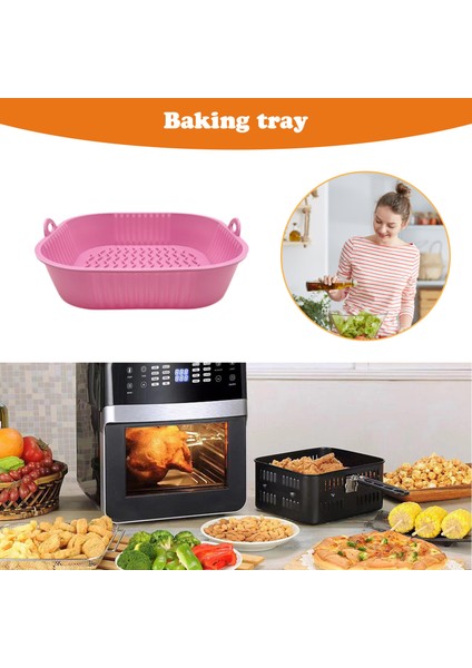 Çikolata Tarzı Silikon Hava Fritözler Fırın Pişirme Tepsisi Katlanabilir Yedek 19 cm Kare Şekilli Pizza Sepeti Mat Saplı Mutfak Aksesuarları (Yurt Dışından)