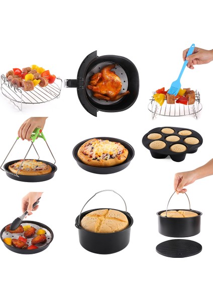 8'li Tarz Pişirme Kek Kalıp Seti ve Tüm Hava Fritöz Makinesi Qt Mutfak Aletleri Için 7 I Inç Hava Fritöz Aksesuarları (Yurt Dışından)