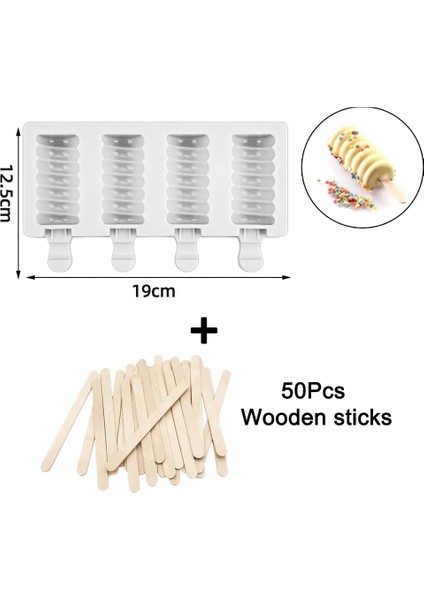 Şerit Şekli Set Stili Silikon Buzlu Şeker Kalıp Dondurma Kalıbı Ahşap Çubuklar ile Yaz Dıy Ev Yapımı Buz Küpü Tepsi Buz Pop Blok Tatlı Makinesi Aracı (Yurt Dışından)
