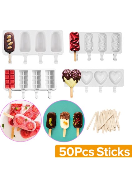Şerit Şekli Set Stili Silikon Buzlu Şeker Kalıp Dondurma Kalıbı Ahşap Çubuklar ile Yaz Dıy Ev Yapımı Buz Küpü Tepsi Buz Pop Blok Tatlı Makinesi Aracı (Yurt Dışından) indirimleri