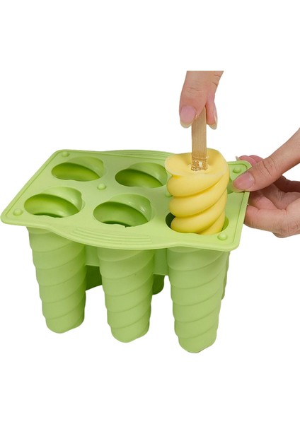 C-Yeşil Tarzı 6 Delik Spiral Dondurma Silikon Kalıp Ev Yapımı Çocuk Popsicle Makinesi Gıda Sınıfı Dondurma Tatlı Jöle Küp Buz Kalıbı Kapaklı (Yurt Dışından) modelleri