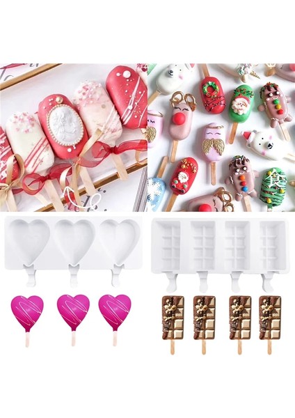 Sadece Kalıp-8 Stili 4-Cavity Pişirme Mini Silikon Dondurma Kalıpları Popsicle Kalıpları Kek Çikolatalı Cakesicle Kalıp Dıy Ice Pops Oval Için (Yurt Dışından) indirimleri