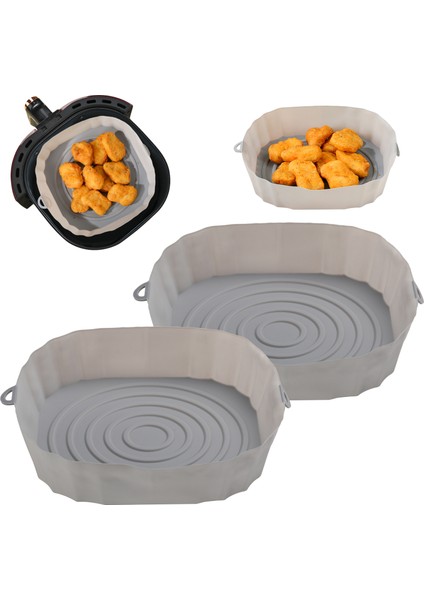 Yeşil Stil Hava Fritöz Tava Silikon Sepet Airfryer Fırın Pişirme Silikon Tepsi Yeniden Kullanılabilir Airfryer Pot Tava Astar Kalıp Pizza Kızarmış Tavuk (Yurt Dışından)