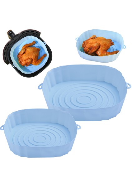 Altın Tarzı Hava Fritöz Tava Silikon Sepet Airfryer Fırın Pişirme Silikon Tepsi Yeniden Kullanılabilir Airfryer Pot Tava Astar Kalıp Pizza Kızarmış Tavuk (Yurt Dışından)