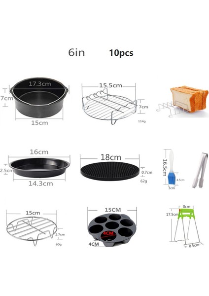 6'sı 10'lu Stil Airfryer Aksesuarları Inç Airfryer Için Fit Qt Pişirme Sepeti Pizza Tabağı Izgara Pot Mutfak Pişirme Aracı Parti Için (Yurt Dışından)