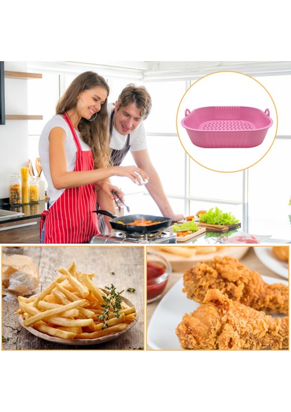 Siyah Stil Silikon Hava Fritözler Fırın Pişirme Tepsisi Katlanabilir Yedek 19 cm Kare Şekilli Pizza Sepeti Mat Saplı Mutfak Aksesuarları (Yurt Dışından)