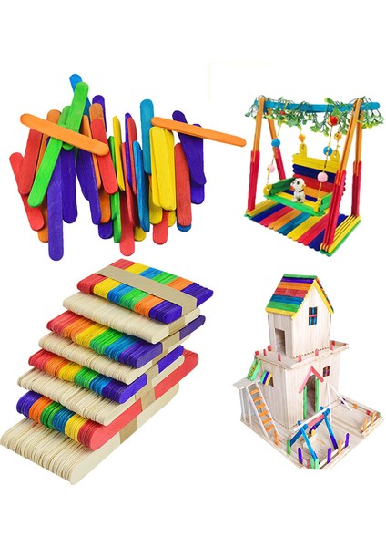 B07-153MM-50P Tarzı Çok Boyutlu Ahşap Popsicle Dondurma Çubuğu Tutucu Yapma Araçları Renkli Çocuklar El Yapımı Dıy El Sanatları Sanat Aracı Bulmaca Oyuncak Hediye (Yurt Dışından)