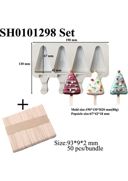 SH0101298 Set Stili 4 Kavite Eşkenar Dörtgen Mücevher Silikon Dondurma Kalıpları Şerit Dondurma Kalıpları ve Çubuklar Tatlı Araçları Yaz Buzlu Kek Tepsisi (Yurt Dışından)