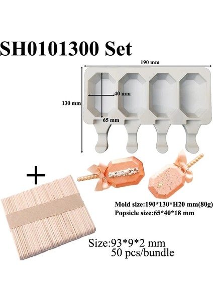 SH0101300 Set Stili Meibum Silikon Dondurma Kalıpları 4 Kavite Donut Şekilli Dondurma Kalıpları Buz Küpü Tepsisi Yaz Dondurucu Suyu Jöle Aletleri ve Çubukları (Yurt Dışından)