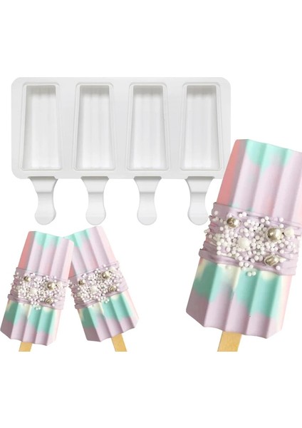 SH0101300 Set Stili Meibum Silikon Dondurma Kalıpları 4 Kavite Donut Şekilli Dondurma Kalıpları Buz Küpü Tepsisi Yaz Dondurucu Suyu Jöle Aletleri ve Çubukları (Yurt Dışından) fiyatları