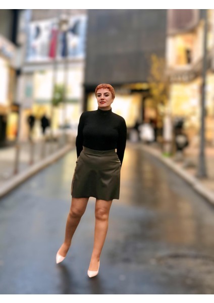 Deri Mini Şortlu Etek