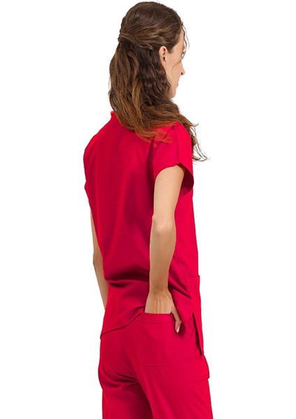 Tek Üst Likralı Unisex Cerrahi Forma Nar Çiçeği | Scruble Flex