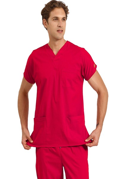 Tek Üst Likralı Unisex Cerrahi Forma Nar Çiçeği | Scruble Flex