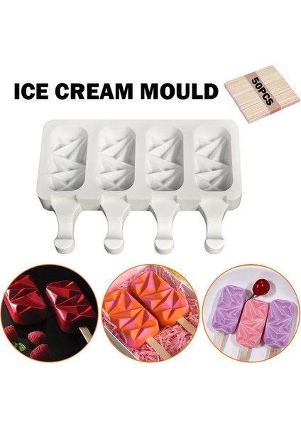 50 Adet Ahşap Çubuk Stili 4-Cavity Pişirme Mini Silikon Dondurma Kalıpları Popsicle Kalıpları Kek Çikolatalı Cakesicle Kalıp Dıy Ice Pops Oval Ev Yapımı Için (Yurt Dışından)