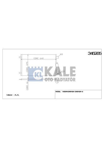 345265 Klima Kondenseri Qashqai 2 J10-JJ10 1.6 07 643X377X16 Al Al 92100JD100