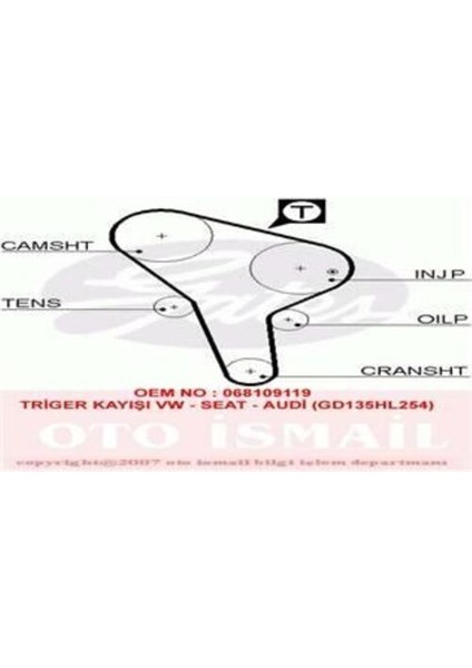 5176 Eksantrik Kayışı 135X254 Audi Volkswagen Golf 1.6d 8V 80 91 Passat1.6d 8V 81 88 Transporter 1.6d CT512 68109119