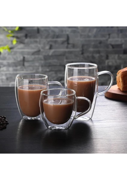 Sap Stili ile 350 ml 2 Adet Çift Cidarlı Espresso Fincanı ml Kupa Kahve Fincanı Isıya Dayanıklı Şeffaf Cam Bardak Su Bardağı Süt Bardağı (Yurt Dışından)